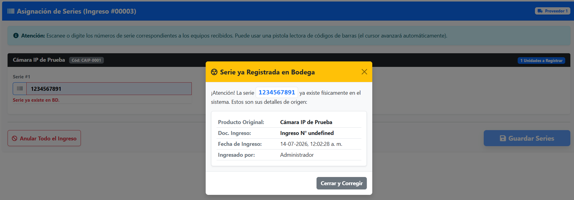 Alerta Serie Registrada